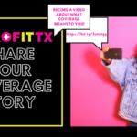 Image of Latina woman recording phone video with text, "SickOfItTX Share Your Coverage Story"