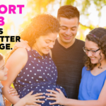 Photo of family in a park with pregnant mom with text "Support HB 133, TX moms need better coverage"